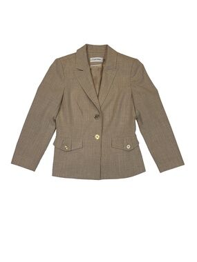 Calvin Klein Tan Tailored Blazer Gold Logo Buttons Size 4 Workwear
